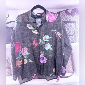 Pre Owned Johnny Was Sz S Silk Floral Shirt Dress Blouse